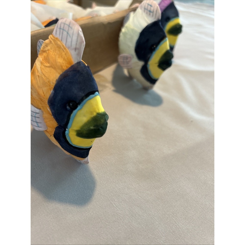 12 Colorful Decorative Paper Fish Hanging Made With Real Bird Feathers